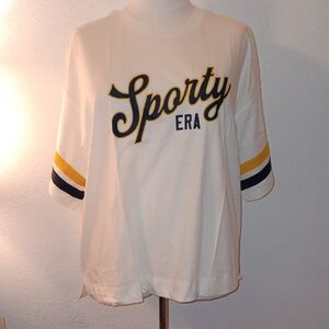 Old Navy Cream Tee with Yellow and Black Stripes